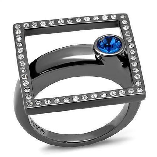 Picture of TK2808 - Stainless Steel Ring IP Light Black  (IP Gun) Women Top Grade Crystal Capri Blue