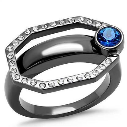 Picture of TK2809 - Stainless Steel Ring IP Light Black  (IP Gun) Women Top Grade Crystal Capri Blue