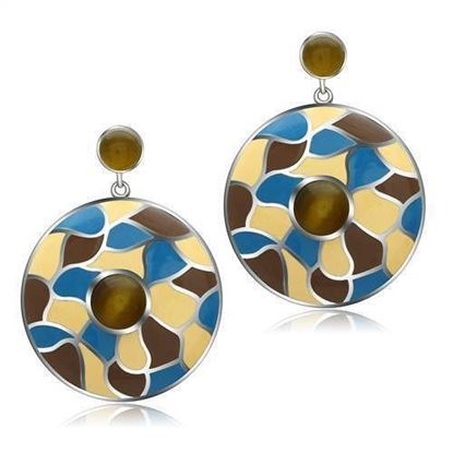 Picture of TK281 - Stainless Steel Earrings High polished (no plating) Women Synthetic Brown