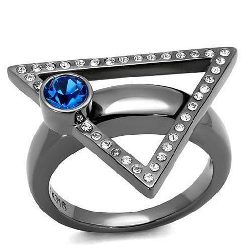 Picture of TK2810 - Stainless Steel Ring IP Light Black  (IP Gun) Women Top Grade Crystal Capri Blue