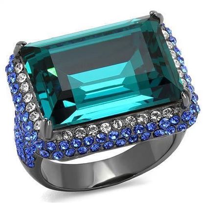 Picture of TK2811 - Stainless Steel Ring IP Light Black  (IP Gun) Women Top Grade Crystal Blue Zircon