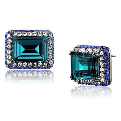 Picture of TK2812 - Stainless Steel Earrings IP Light Black  (IP Gun) Women Top Grade Crystal Blue Zircon