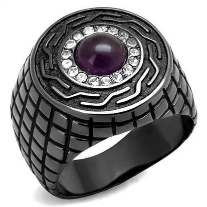 Picture of TK2813 - Stainless Steel Ring IP Light Black  (IP Gun) Men Semi-Precious Amethyst