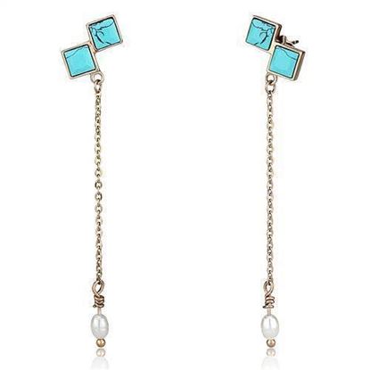 Picture of TK2814 - Stainless Steel Earrings IP Rose Gold(Ion Plating) Women Synthetic Sea Blue