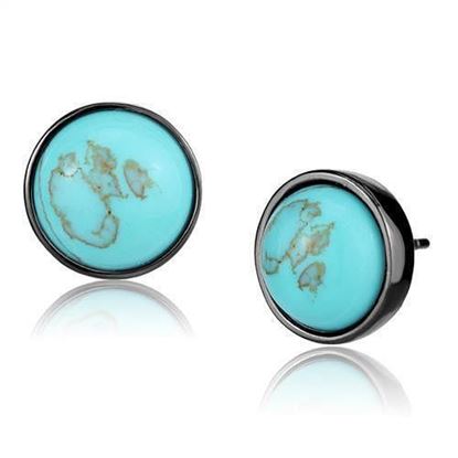 Picture of TK2819 - Stainless Steel Earrings IP Light Black  (IP Gun) Women Synthetic Sea Blue