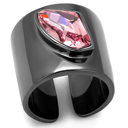 Picture of TK2829 - Stainless Steel Ring IP Light Black  (IP Gun) Women Top Grade Crystal Light Rose