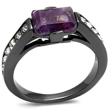 Picture of TK2832 - Stainless Steel Ring IP Light Black  (IP Gun) Women Precious Stone Amethyst