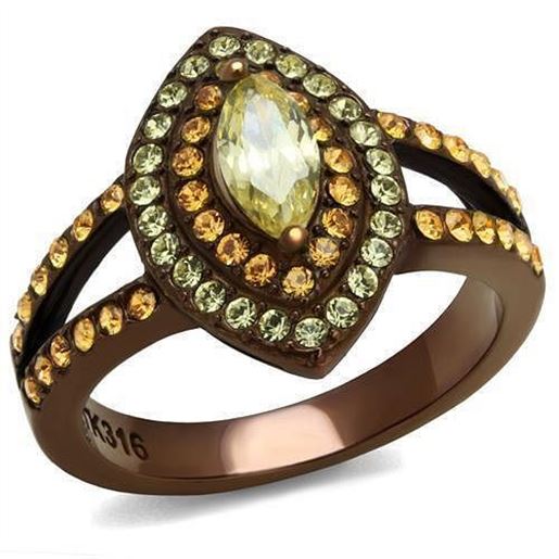 Picture of TK2838 - Stainless Steel Ring IP Coffee light Women AAA Grade CZ Citrine Yellow