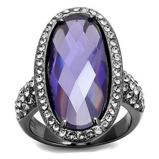 Picture of TK2840 - Stainless Steel Ring IP Light Black  (IP Gun) Women AAA Grade CZ Tanzanite