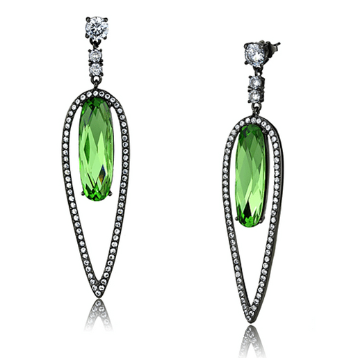 Picture of TK2846 - Stainless Steel Earrings IP Light Black  (IP Gun) Women Top Grade Crystal Peridot