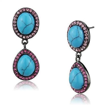 Picture of TK2847 - Stainless Steel Earrings IP Light Black  (IP Gun) Women Synthetic Sea Blue