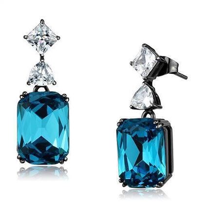 Picture of TK2848 - Stainless Steel Earrings IP Light Black  (IP Gun) Women Top Grade Crystal Blue Zircon