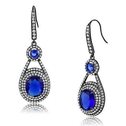 Picture of TK2851 - Stainless Steel Earrings IP Light Black  (IP Gun) Women Synthetic Sapphire