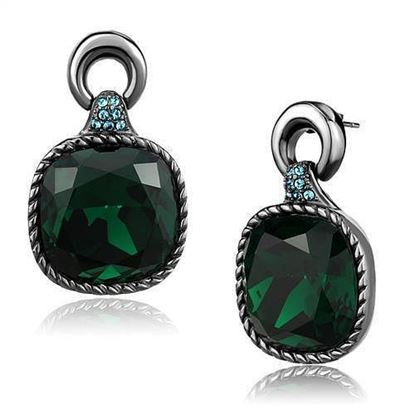 Picture of TK2852 - Stainless Steel Earrings IP Light Black  (IP Gun) Women Top Grade Crystal Emerald