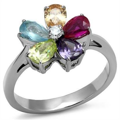 Picture of TK2867 - Stainless Steel Ring High polished (no plating) Women AAA Grade CZ Multi Color