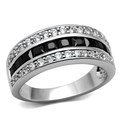 Picture of TK2872 - Stainless Steel Ring High polished (no plating) Women AAA Grade CZ Black Diamond