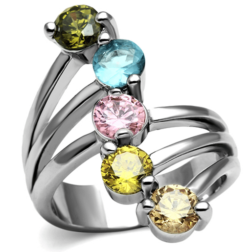 Picture of TK2876 - Stainless Steel Ring High polished (no plating) Women AAA Grade CZ Multi Color