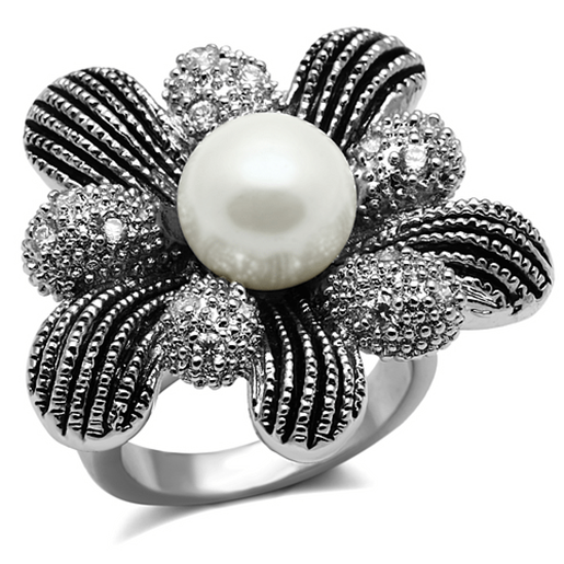 Picture of TK2877 - Stainless Steel Ring High polished (no plating) Women Synthetic White