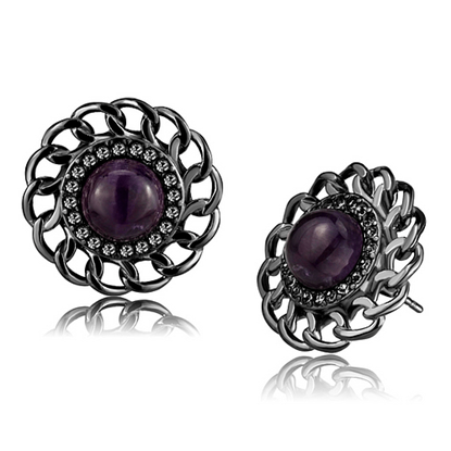 Picture of TK2889 - Stainless Steel Earrings IP Light Black  (IP Gun) Women Semi-Precious Amethyst