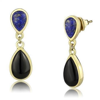 Picture of TK2893 - Stainless Steel Earrings IP Gold(Ion Plating) Women Semi-Precious Jet