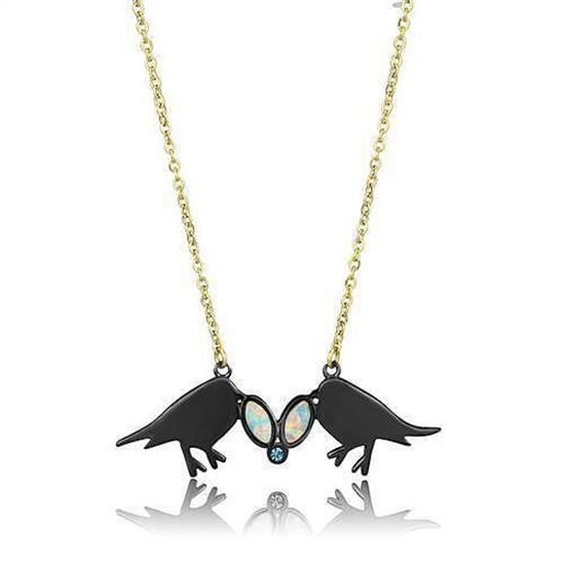 Picture of TK2895 - Stainless Steel Necklace IP Gold+ IP Black (Ion Plating) Women Semi-Precious Aurora Borealis (Rainbow Effect)