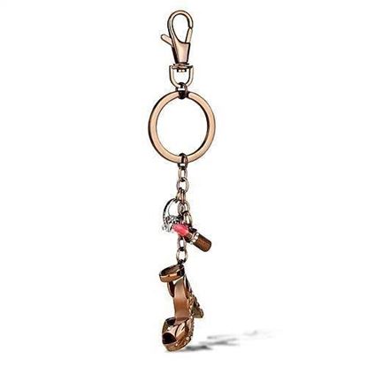 Picture of TK2896 - Stainless Steel Key Ring Two Tone IP Light Brown (IP Light coffee) Unisex AAA Grade CZ Clear