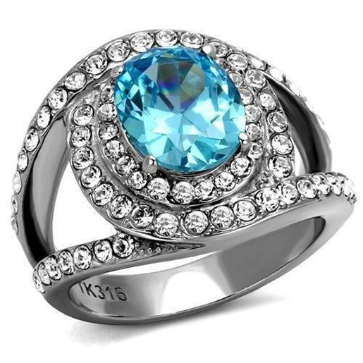 Picture of TK2900 - Stainless Steel Ring High polished (no plating) Women Synthetic Sea Blue