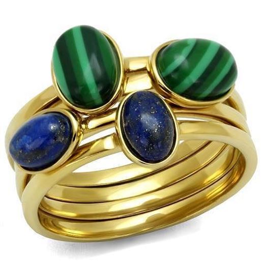 Picture of TK2905 - Stainless Steel Ring IP Gold(Ion Plating) Women Synthetic Emerald