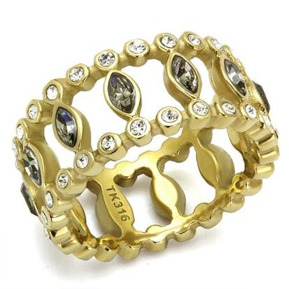 Picture of TK2907 - Stainless Steel Ring IP Gold(Ion Plating) Women Top Grade Crystal Black Diamond