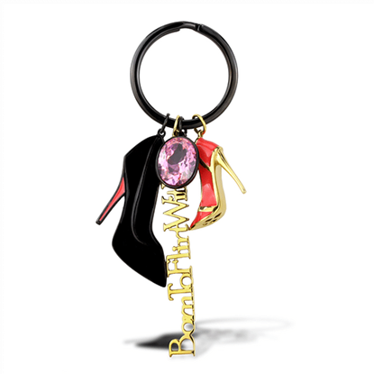 Picture of TK2913 - Stainless Steel Key Ring IP Gold+ IP Black (Ion Plating) Women AAA Grade CZ Rose