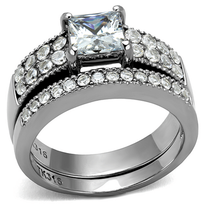 Picture of TK2915 - Stainless Steel Ring High polished (no plating) Women AAA Grade CZ Clear