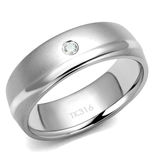 Picture of TK2932 - Stainless Steel Ring High polished (no plating) Men AAA Grade CZ Clear