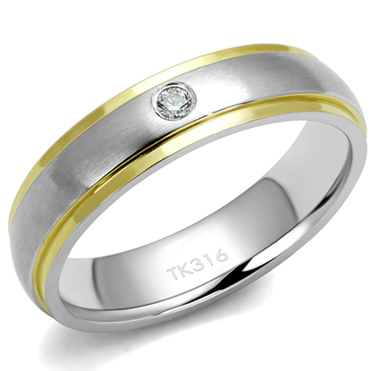 Picture of TK2938 - Stainless Steel Ring Two-Tone IP Gold (Ion Plating) Men AAA Grade CZ Clear