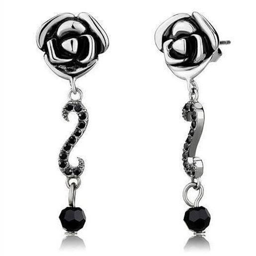 Picture of TK2951 - Stainless Steel Earrings High polished (no plating) Women Top Grade Crystal Jet