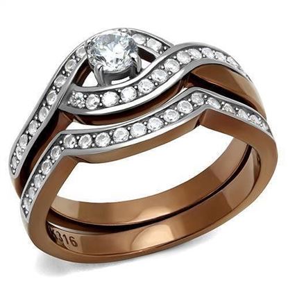 Picture of TK2953 - Stainless Steel Ring Two Tone IP Light Brown (IP Light coffee) Women AAA Grade CZ Clear