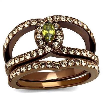 Picture of TK2956 - Stainless Steel Ring IP Coffee light Women AAA Grade CZ Olivine color