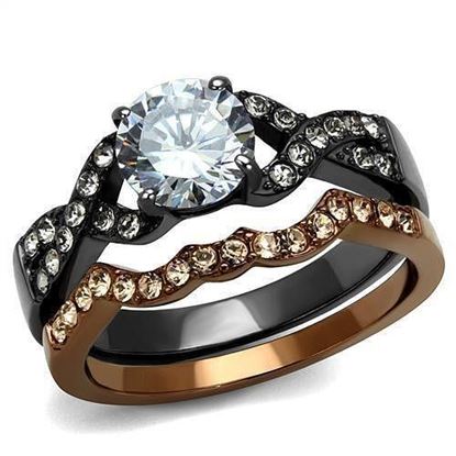 Picture of TK2958 - Stainless Steel Ring IP Light Black & IP Light coffee Women AAA Grade CZ Clear