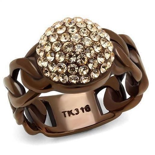 Picture of TK2965 - Stainless Steel Ring IP Coffee light Women Top Grade Crystal Light Peach