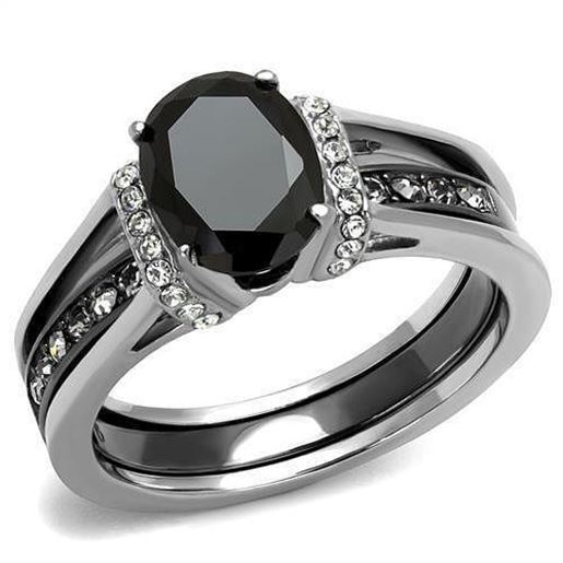 Picture of TK2971 - Stainless Steel Ring Two-Tone IP Black Women Synthetic Jet