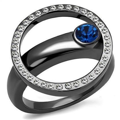 Picture of TK2974 - Stainless Steel Ring IP Light Black  (IP Gun) Women Top Grade Crystal Capri Blue