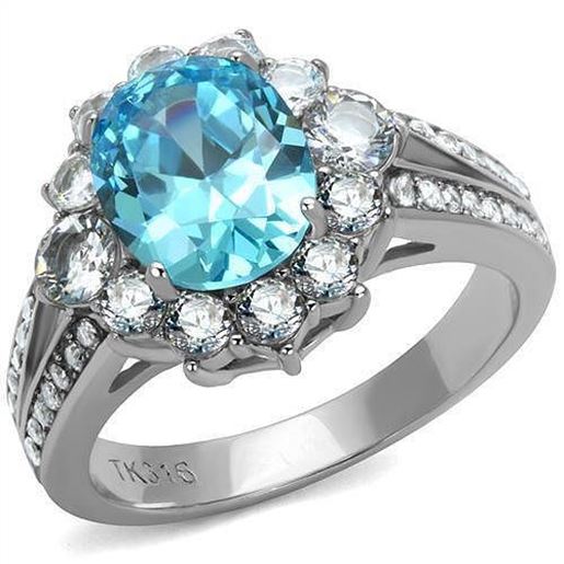 Picture of TK2977 - Stainless Steel Ring High polished (no plating) Women AAA Grade CZ Sea Blue