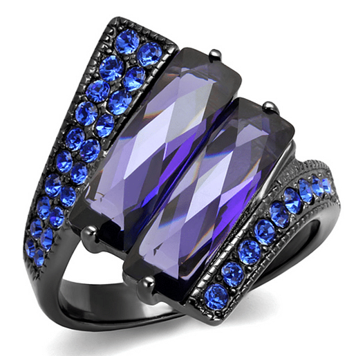 Picture of TK2996 - Stainless Steel Ring IP Light Black  (IP Gun) Women AAA Grade CZ Tanzanite