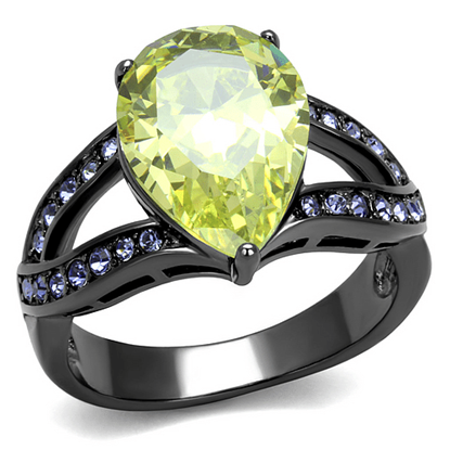 Picture of TK2997 - Stainless Steel Ring IP Light Black  (IP Gun) Women AAA Grade CZ Apple Green color