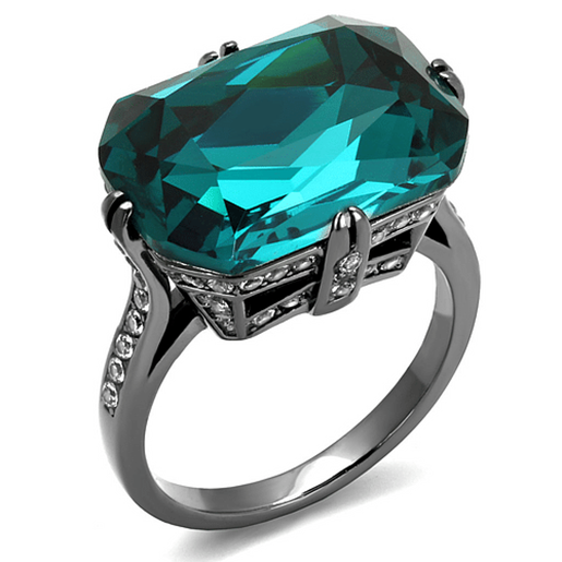 Picture of TK2998 - Stainless Steel Ring IP Light Black  (IP Gun) Women Top Grade Crystal Blue Zircon