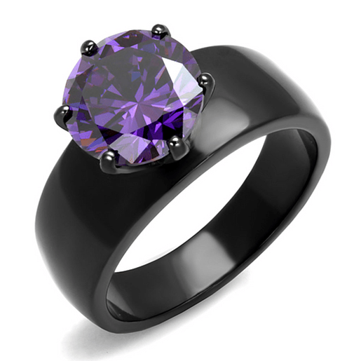 Picture of TK2999 - Stainless Steel Ring IP Black(Ion Plating) Women AAA Grade CZ Amethyst