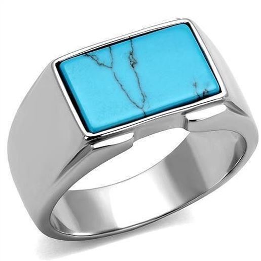 Picture of TK3000 - Stainless Steel Ring High polished (no plating) Men Synthetic Sea Blue