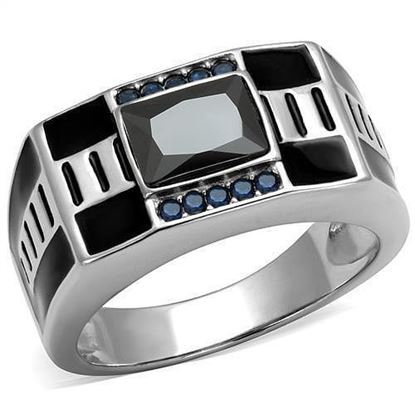 Picture of TK3002 - Stainless Steel Ring High polished (no plating) Men AAA Grade CZ Black Diamond