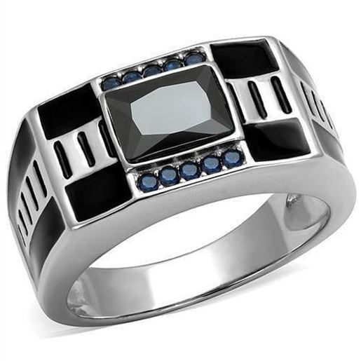 Picture of TK3002 - Stainless Steel Ring High polished (no plating) Men AAA Grade CZ Black Diamond