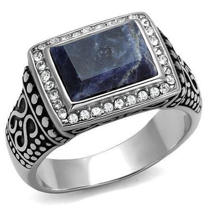 Picture of TK3003 - Stainless Steel Ring High polished (no plating) Men Semi-Precious Capri Blue