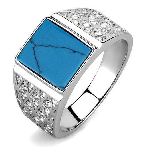 Picture of TK3004 - Stainless Steel Ring High polished (no plating) Men Synthetic Sea Blue